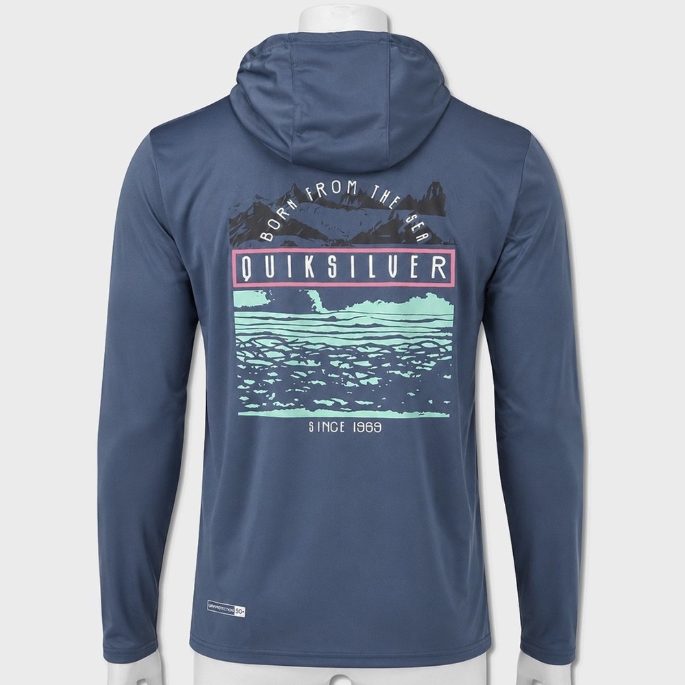 Quiksilver UPF 50+ Sun Shirt Hoodie - NWT Mens Medium Authentic Indigo #49824-M4